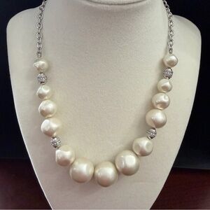 Lia Sophia Cream Pearl Necklace with Silver and Crystal Details